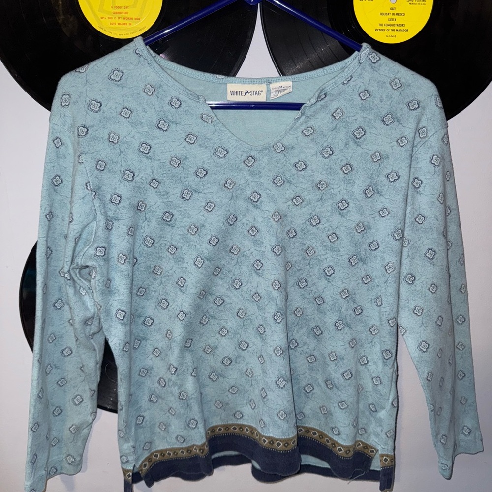 Vintage White Stag Blue Patterned Sweater